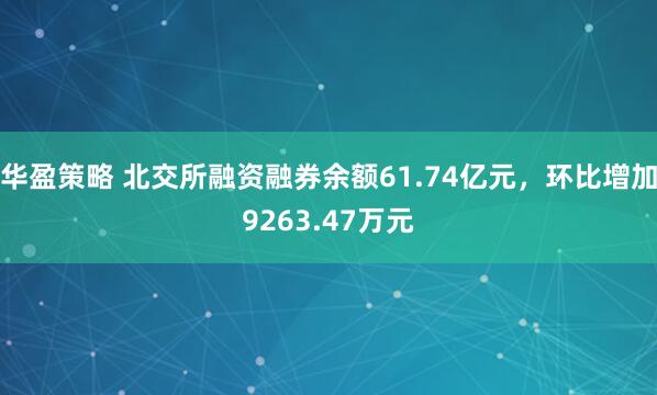 华盈策略 北交所融资融券余额61.74亿元，环比增加9263.47万元
